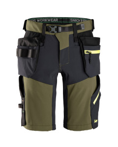 Snickers 6140 FlexiWork Softshell Stretch Shorts+ Holster Pockets (Khaki Green / Grey)