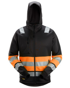 Snickers 8038 High-Vis Class 1 Full Zip Hoodie (Black / Hi Viz Orange)