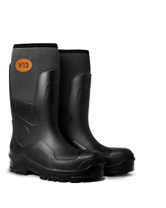 V12 Footwear V2115 Groundworker Safety Wellington Boots - S5 AN CI FO SR (Black/Grey)