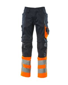 MASCOT 15679 Leeds Safe Supreme Trousers With Kneepad Pockets - Dark Navy/Hi-Vis Orange