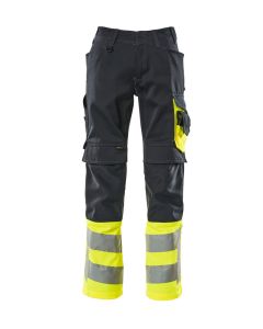 MASCOT 15679 Leeds Safe Supreme Trousers With Kneepad Pockets - Dark Navy/Hi-Vis Yellow
