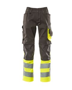 MASCOT 15679 Leeds Safe Supreme Trousers With Kneepad Pockets - Dark Anthracite/Hi-Vis Yellow