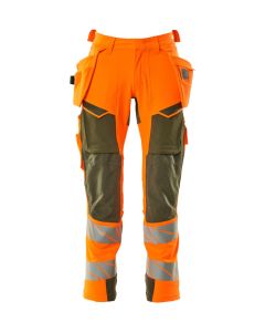 MASCOT 19031 Accelerate Safe Trousers With Holster Pockets - Mens - Hi-Vis Orange/Moss Green
