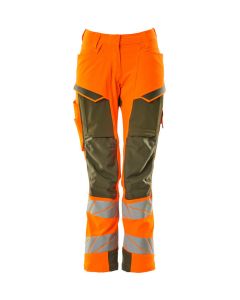 MASCOT 19078 Accelerate Safe Trousers With Kneepad Pockets - Womens - Hi-Vis Orange/Moss Green