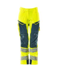 MASCOT 19078 Accelerate Safe Trousers With Kneepad Pockets - Womens - Hi-Vis Yellow/Dark Petroleum