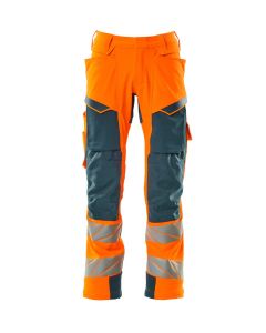 MASCOT 19079 Accelerate Safe Trousers With Kneepad Pockets - Mens - Hi-Vis Orange/Dark Petroleum