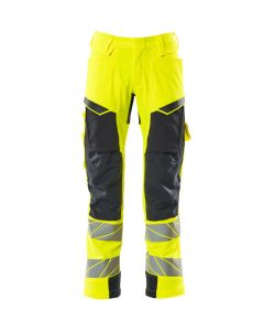MASCOT 19079 Accelerate Safe Trousers With Kneepad Pockets - Mens - Hi-Vis Yellow/Dark Navy