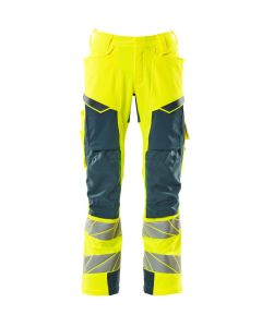 MASCOT 19079 Accelerate Safe Trousers With Kneepad Pockets - Mens - Hi-Vis Yellow/Dark Petroleum