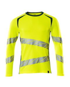 MASCOT 19081 Accelerate Safe T-Shirt, Long-Sleeved - Mens - Hi-Vis Yellow/Dark Petroleum