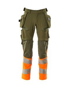 MASCOT 19131 Accelerate Safe Trousers With Holster Pockets - Mens - Moss Green/Hi-Vis Orange
