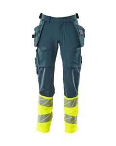 MASCOT 19131 Accelerate Safe Trousers With Holster Pockets - Mens - Dark Petroleum/Hi-Vis Yellow