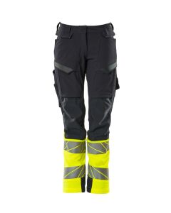 MASCOT 19178 Accelerate Safe Trousers With Kneepad Pockets - Womens - Dark Navy/Hi-Vis Yellow