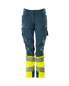MASCOT 19178 Accelerate Safe Trousers With Kneepad Pockets - Womens - Dark Petroleum/Hi-Vis Yellow