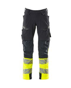 MASCOT 19179 Accelerate Safe Trousers With Kneepad Pockets - Mens - Dark Navy/Hi-Vis Yellow