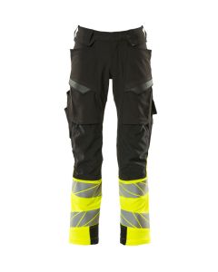 MASCOT 19179 Accelerate Safe Trousers With Kneepad Pockets - Mens - Black/Hi-Vis Yellow