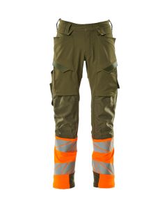 MASCOT 19179 Accelerate Safe Trousers With Kneepad Pockets - Mens - Moss Green/Hi-Vis Orange