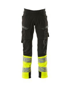 MASCOT 19379 Accelerate Safe Trousers With Thigh Pockets - Mens - Black/Hi-Vis Yellow