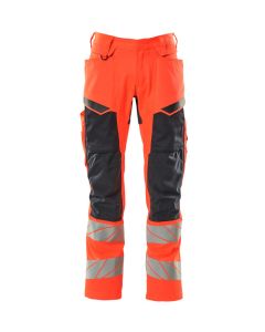 MASCOT 19579 Accelerate Safe Trousers With Kneepad Pockets - Mens - Hi-Vis Red/Dark Navy