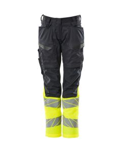 MASCOT 19678 Accelerate Safe Trousers With Kneepad Pockets - Womens - Dark Navy/Hi-Vis Yellow