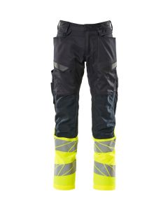 MASCOT 19679 Accelerate Safe Trousers With Kneepad Pockets - Mens - Dark Navy/Hi-Vis Yellow