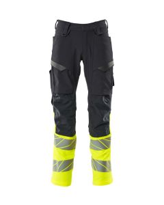 MASCOT 19879 Accelerate Safe Trousers With Kneepad Pockets - Mens - Dark Navy/Hi-Vis Yellow