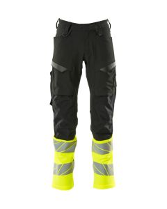 MASCOT 19879 Accelerate Safe Trousers With Kneepad Pockets - Mens - Black/Hi-Vis Yellow