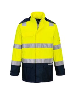 Portwest FR605 Bizflame Rain+ Hi-Vis Light Arc Jacket  - (Yellow/Navy)