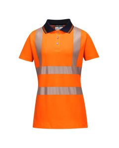 Portwest LW72 Hi-Vis Women's Cotton Comfort Pro Polo Shirt S/S  - (Orange/Black)
