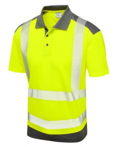 Leo Workwear PEPPERCOMBE ISO 20471 Class 2 Dual Colour Coolviz Plus Polo Shirt - Hi Vis Yellow/Grey