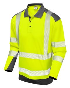 Leo Workwear WRINGCLIFF ISO 20471 Class 2 Dual Colour Coolviz Plus Sleeved Polo Shirt - Hi Vis Yellow/Grey