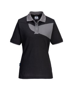 Portwest PW219 PW2 Cotton Comfort Women's Polo Shirt S/S - (Black/Zoom Grey)