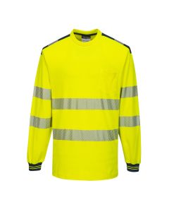 Portwest T185 PW3 Hi-Vis Cotton Comfort T-Shirt L/S  - (Yellow/Navy)