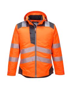 Portwest T400 PW3 Hi-Vis Winter Jacket - Waterproof, Rail Spec (Orange/Grey)