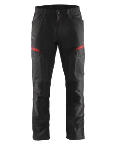 Blaklader 1456 Stretch Service Trousers - 65% Polyester/35% Cotton (Black/Red)