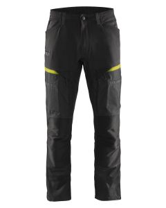 Blaklader 1456 Stretch Service Trousers - 65% Polyester/35% Cotton (Black/Yellow)