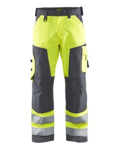 Blaklader 1566 Hi Vis Trouser Without Nail Pockets - Water Repellent (Hi Vis Yellow / Mid Grey)