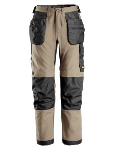 Snickers 6224 AllroundWork Canvas+ Stretch Work Trousers+ Holster Pockets (Khaki/Black)