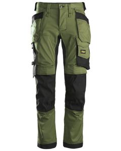 Snickers 6241 AllroundWork Stretch Work Trousers with Holster Pockets (Khaki Green / Black)