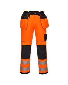 Portwest T501 PW3 Hi-Vis Holster Pocket Work Trousers - Rail Spec (Orange/Black)