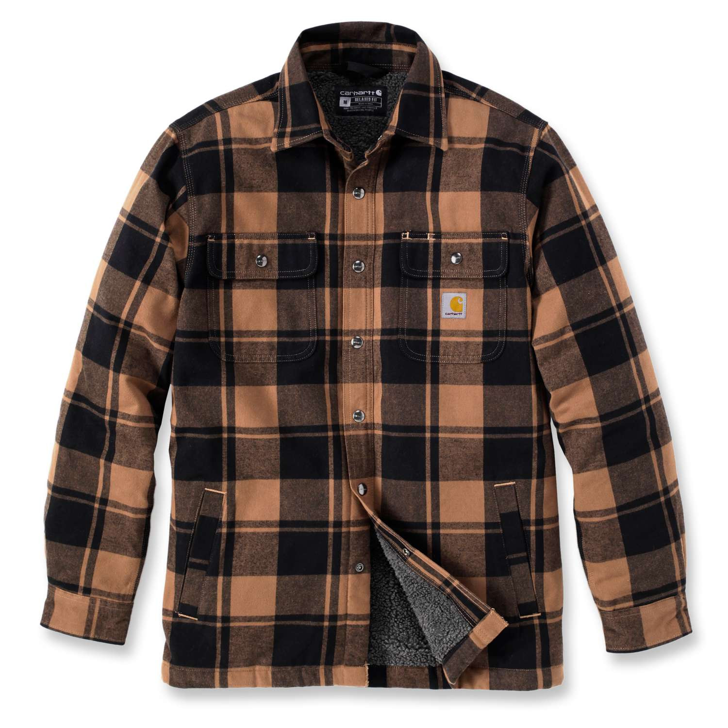 Carhartt 105939 Flannel Sherpa Lined Shirt Jacket Brown Check
