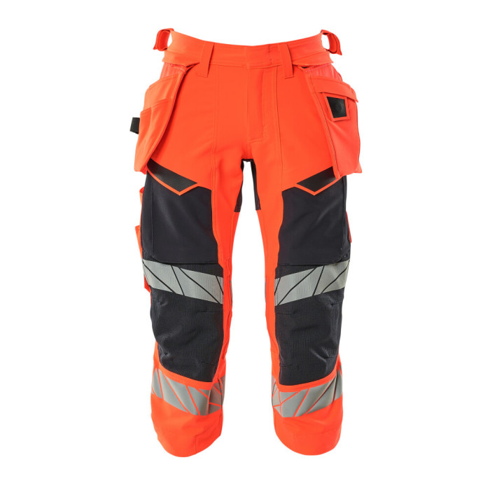 MASCOT 19049 Accelerate Safe 3 4 Length Trousers With Holster Pockets Hi Vis Red Dark Navy