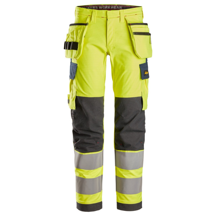 Snickers 6268 ProtecWork Stretch Trousers with Holster Pockets Hi Vis Class 2 Flame Retardant Yellow