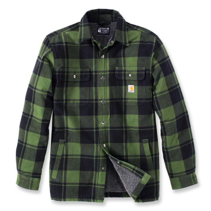 Carhartt 105939 Flannel Sherpa Lined Shirt Jacket Chive Green Check