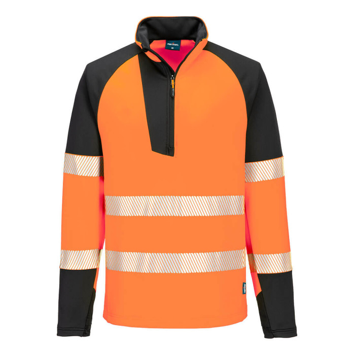 Portwest T172 PW3 Hi-Vis 1/4 Zip Sweatshirt - Orange/Black