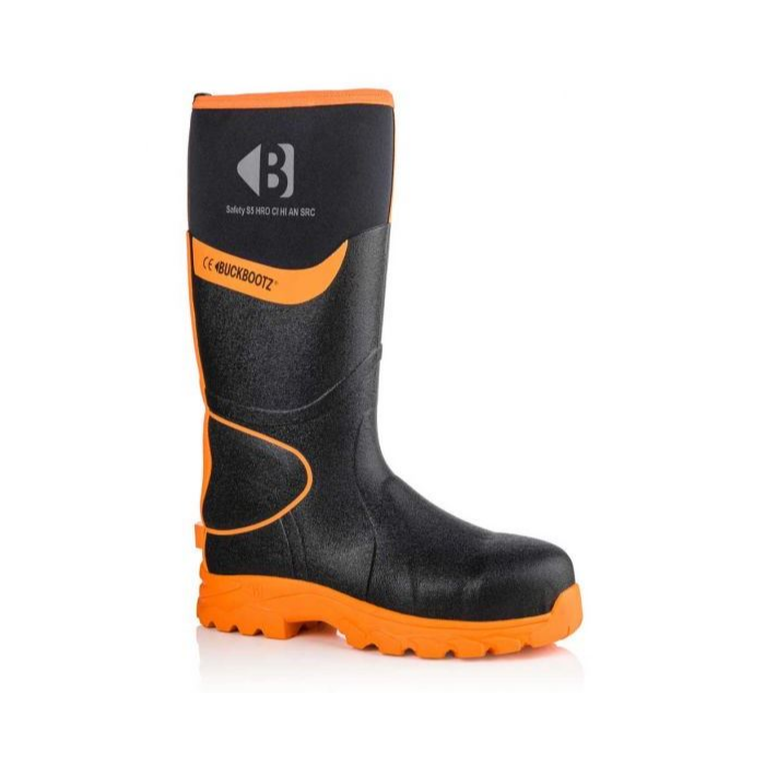 Buckboots BBZ8000BKOR Neoprene Safety Wellies Black Orange Buckler Wellington Boots TuffShop