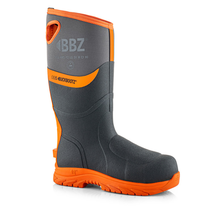 Buckbootz BBZ9000 Neoprene Rubber Safety Wellington Boots Grey Hi Viz Orange