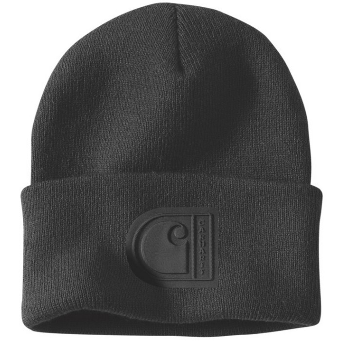Carhartt 107190 AH7190 Knit Cuffed C Patch Beanie Hat (Black)