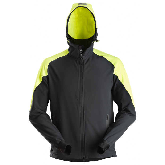 Snickers 8025 FlexiWork Neon Full Zip Hoodie Black Neon Yellow