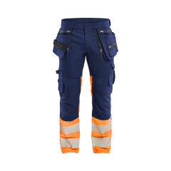 Blaklader 1130 Hi-Vis Stretch Trousers with Holster Pockets - Navy Blue/Hi-Vis Orange