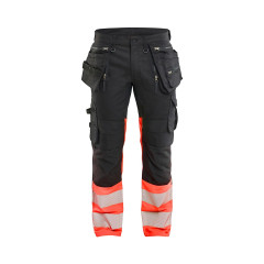 Blaklader 1130 Hi-Vis Stretch Trousers with Holster Pockets - Black/Hi-Vis Red